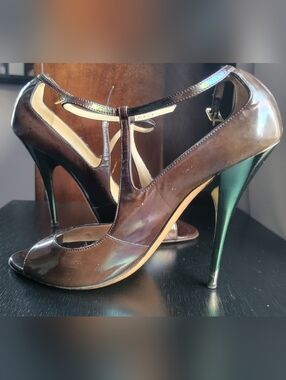Jimmy Choo Women's Brown Ankle-Strap Peep-Toe High Heel Pumps - Size 38